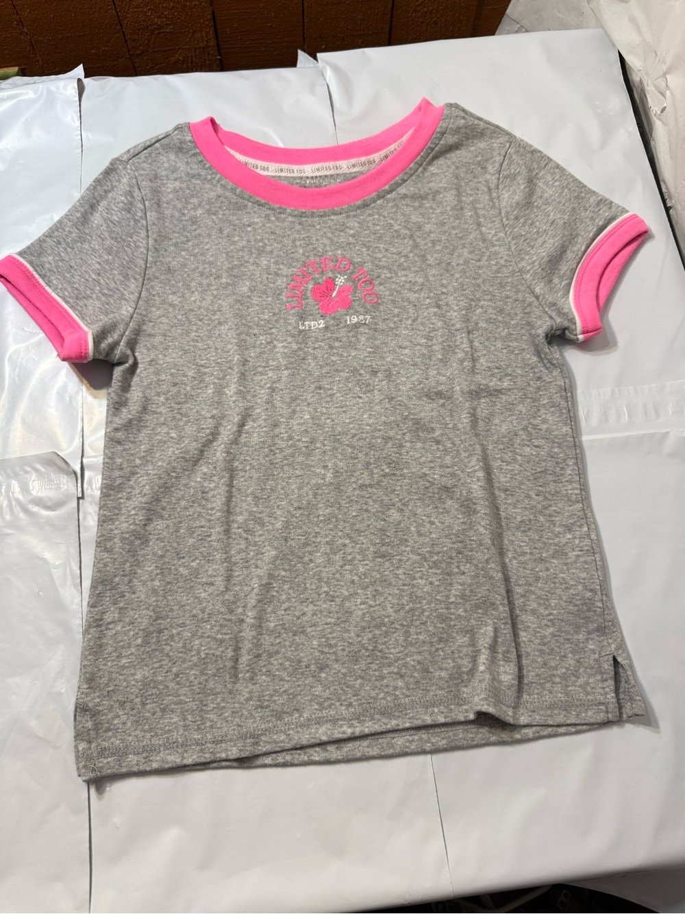 vintage Limited Too ringer gray girls shirt hibiscus flower size 10